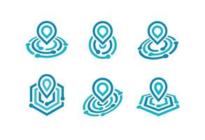 Pin on map icon set. Navigation logo radar symbol, location sign vector