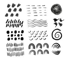 Abstract minimalist hand drawn grunge black ink design elements set. vector