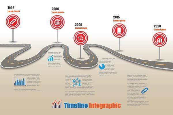 Business roadmap timeline infographic template with road sign