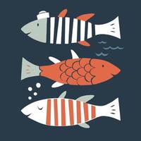 Vector Scandinavian fish characters icon illustration