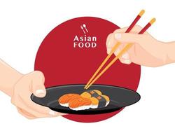 sushi and chopsticks, Japanese food illustration for sushi, Vector