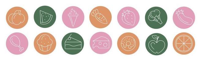 Bright icons of various foods and drinks - Vector