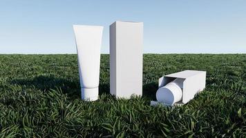 Mockup picture of 3d rendering of white foam tubes and boxes. photo