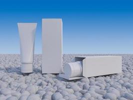 Mockup picture of 3d rendering of white foam tubes and boxes. photo