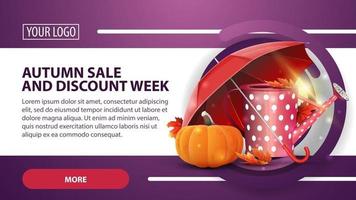 Autumn sale and discount week, banner with garden watering can vector