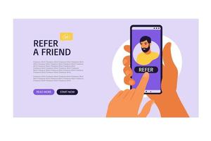 Landing page refer a friend, following concept for add. vector