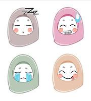 set of muslim woman with expressions avatars vector