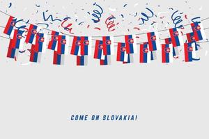 Bandera de guirnalda de Eslovaquia con confeti sobre fondo gris. vector