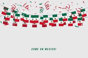 Mexico garland flag with confetti on gray background. vector