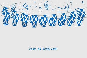 bandera de guirnalda de escocia con confeti sobre fondo gris. vector