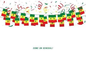 Senegal garland flag with confetti on white background. vector