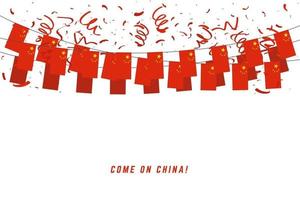 China garland flag with confetti on white background. vector