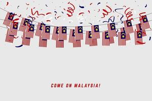 Malaysia garland flag with confetti on gray background. vector