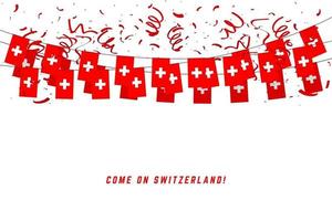 Switzerland garland flag with confetti on white background. vector