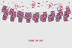 United Kingdom garland flag with confetti on gray background. vector