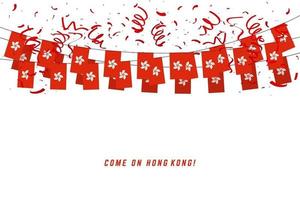 Hong Kong garland flag with confetti on white background. vector