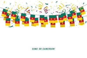 Cameroon garland flag with confetti on white background. vector