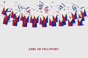 Philippines garland flag with confetti on gray background. vector