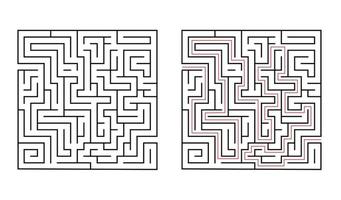 Square labyrinth maze game for children. Logic education vector