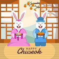 par de conejos celebran chuseok vector