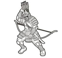 Samurai Warrior or Ronin Japanese Fighter with Bow Outline vector