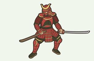 guerrero samurai o luchador japonés ronin con espada katana vector