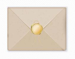 Blank gold wax stamp on paper envelope mockup. vector