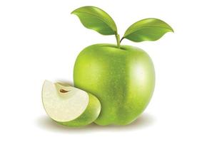 manzana verde madura con hojas.