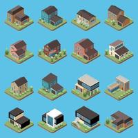 Suburban Residential Houses Isometric Set Vector Illustration