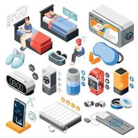 Ilustración de vector de conjunto de iconos isométricos para dormir de alta tecnología