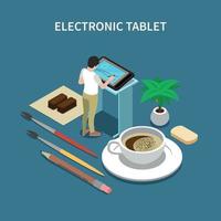 Electronic Tablet Isometric Background Vector Illustration