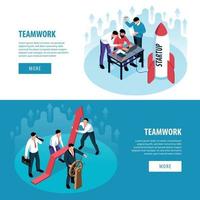 Isometric Teamwork Brainstorm Banners Vector Illustration