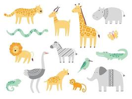 Set of cute african zoo animals vector