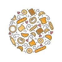 Hand drawn set of bakery and baking elements. Vector illustration.