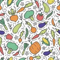 Hand drawn seamless pattern of vegetables. Vector illustration.