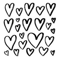 Gran conjunto de corazones con textura dibujados a mano grunge ilustración vectorial. vector