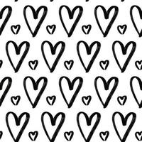 Grunge hand drawn hearts seamless pattern Textured black ink wallpaper vector