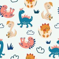 Seamless pattern with cute dinosaurs. vector