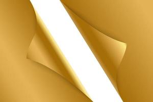 Sheet of curled gold paper background. vector