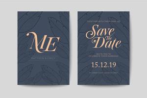 Save the date decoration with leaf tropical wedding card. vector