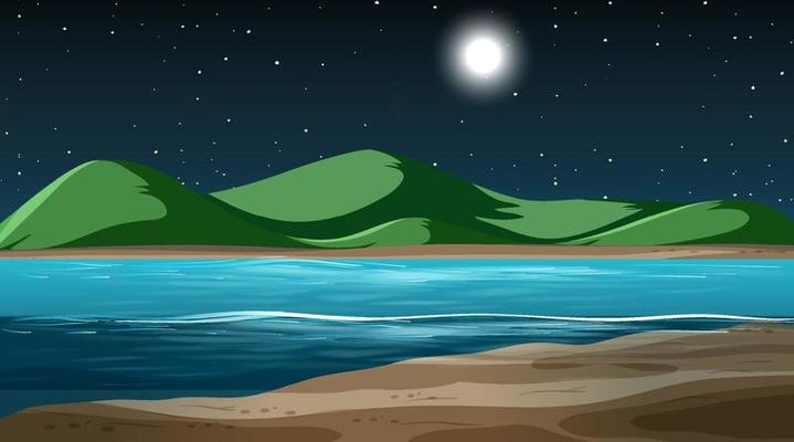 Blank nature landscape at night scene with mountain background