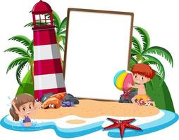 Blank banner template on the island with lighthouse isolated vector