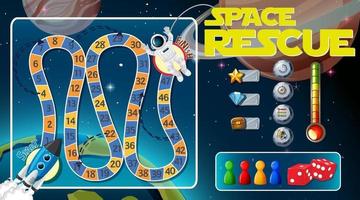 Plantilla de juego de serpientes y escaleras con tema espacial vector