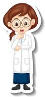 Cartoon character sticker with a girl in science gown vector