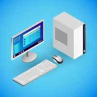 Realistic desktop PC in isometry. Vector isometric illustration