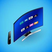 Realistic smart TV in isometry. Vector isometric illustration