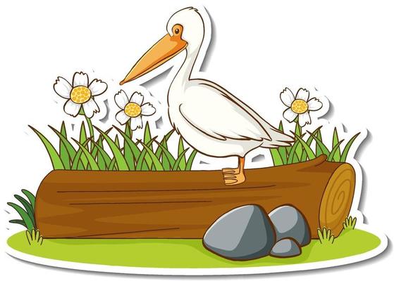 A pelican bird standing on a log sticker