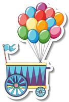 Sticker template with many balloons on cart isolated vector