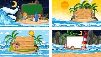 Set of different tropical beach scenes with blank banner vector