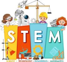 STEM education logo with children cartoon character vector